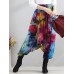 Retro Women Color-block Folk Style Elastic Waist Pants Retro Women Color-block Folk Style Elastic Waist Pants