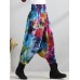 Retro Women Color-block Folk Style Elastic Waist Pants Retro Women Color-block Folk Style Elastic Waist Pants