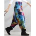 Retro Women Color-block Folk Style Elastic Waist Pants Retro Women Color-block Folk Style Elastic Waist Pants