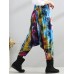 Retro Women Color-block Folk Style Elastic Waist Pants Retro Women Color-block Folk Style Elastic Waist Pants