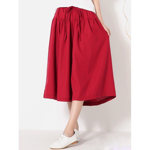 Wide Leg Women Pure Color Cotton Linen Elastic Waist Pants Wide Leg Women Pure Color Cotton Linen Elastic Waist Pants
