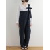 Women Japanese Style Cotton Linen Bow Shoulder Trouser Pants Women Japanese Style Cotton Linen Bow Shoulder Trouser Pants