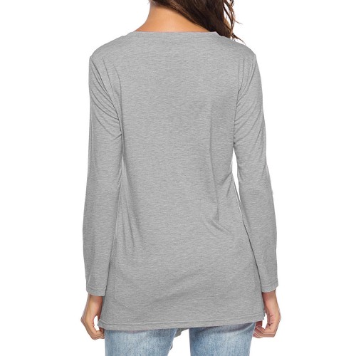 Women Long Sleeve Button Pure Color Irregular T-shirts Women Long Sleeve Button Pure Color Irregular T-shirts