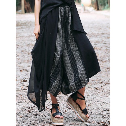 Vintage Women Elastic Waist Striped Wide Leg Pants Vintage Women Elastic Waist Striped Wide Leg Pants