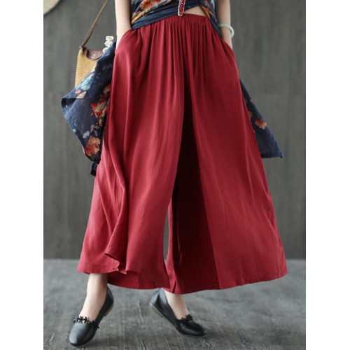 Women Solid Color Elastic Waist Casual Loose Pants Women Solid Color Elastic Waist Casual Loose Pants