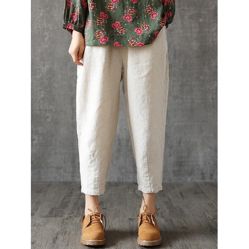 Women Casual Solid Elastic Waist Cotton Harem Pants Women Casual Solid Elastic Waist Cotton Harem Pants
