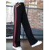 Women Casual High Drawstring Waist Stripe Patchwork Pants Women Casual High Drawstring Waist Stripe Patchwork Pants