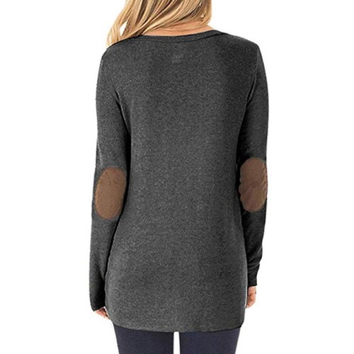 Women Long Sleeve Round Neck Button Side Loose Casual T-shirts Women Long Sleeve Round Neck Button Side Loose Casual T-shirts