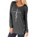 Women Long Sleeve Round Neck Button Side Loose Casual T-shirts Women Long Sleeve Round Neck Button Side Loose Casual T-shirts