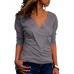 Casual Women V-neck Long Sleeve Pleated T-shirts Casual Women V-neck Long Sleeve Pleated T-shirts