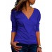 Casual Women V-neck Long Sleeve Pleated T-shirts Casual Women V-neck Long Sleeve Pleated T-shirts
