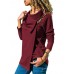 Women Casual Turn-Down Collar Leather Buckle Irregular Hem T-shirts Women Casual Turn-Down Collar Leather Buckle Irregular Hem T-shirts