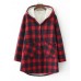 Women Casual Button Hooded Plaid Coats with Pocket Women Casual Button Hooded Plaid Coats with Pocket