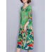 Women Elegant Art Print 3/4 Sleeve Loose Dress Women Elegant Art Print 3/4 Sleeve Loose Dress