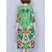 Women Elegant Art Print 3/4 Sleeve Loose Dress Women Elegant Art Print 3/4 Sleeve Loose Dress