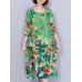 Women Elegant Art Print 3/4 Sleeve Loose Dress Women Elegant Art Print 3/4 Sleeve Loose Dress