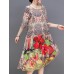 Women Elegant Floral Print Crew Neck Loose Dress Women Elegant Floral Print Crew Neck Loose Dress