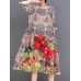 Women Elegant Floral Print Crew Neck Loose Dress Women Elegant Floral Print Crew Neck Loose Dress