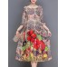 Women Elegant Floral Print Crew Neck Loose Dress Women Elegant Floral Print Crew Neck Loose Dress