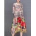 Women Elegant Floral Print Crew Neck Loose Dress Women Elegant Floral Print Crew Neck Loose Dress