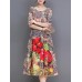 Women Elegant Floral Print Crew Neck Loose Dress Women Elegant Floral Print Crew Neck Loose Dress