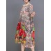 Women Elegant Floral Print Crew Neck Loose Dress Women Elegant Floral Print Crew Neck Loose Dress