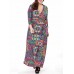 Plus Size Vintage Printed V-neck 3/4 Sleeve Maxi Dress Plus Size Vintage Printed V-neck 3/4 Sleeve Maxi Dress