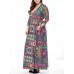 Plus Size Vintage Printed V-neck 3/4 Sleeve Maxi Dress Plus Size Vintage Printed V-neck 3/4 Sleeve Maxi Dress