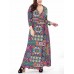 Plus Size Vintage Printed V-neck 3/4 Sleeve Maxi Dress Plus Size Vintage Printed V-neck 3/4 Sleeve Maxi Dress